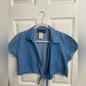 Vintage Y2K All That Jazz Cropped Tie-Front Denim Shirt Sz 11/12